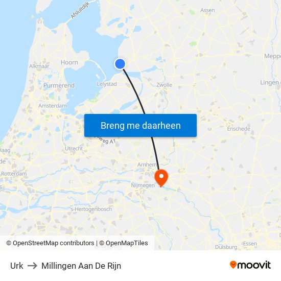 Urk to Millingen Aan De Rijn map