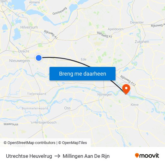 Utrechtse Heuvelrug to Millingen Aan De Rijn map