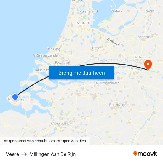 Veere to Millingen Aan De Rijn map