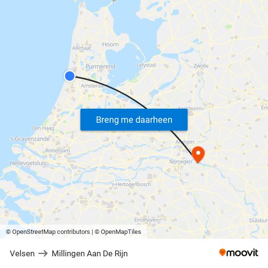 Velsen to Millingen Aan De Rijn map