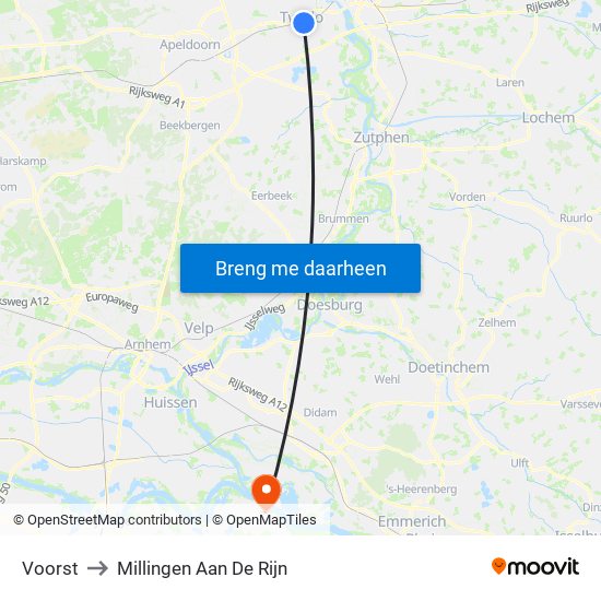 Voorst to Millingen Aan De Rijn map