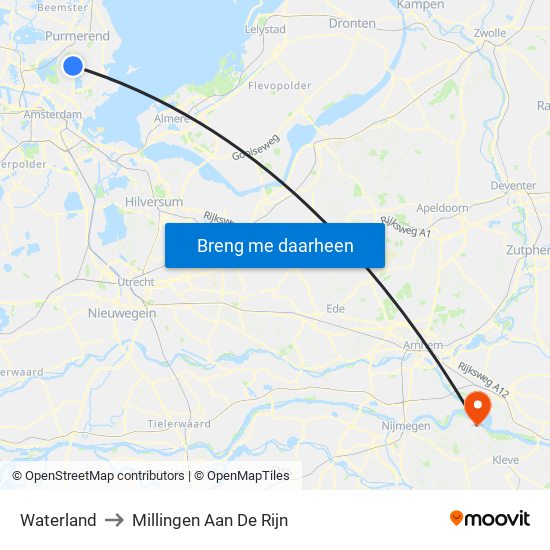 Waterland to Millingen Aan De Rijn map