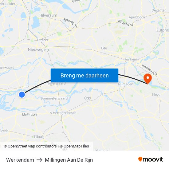 Werkendam to Millingen Aan De Rijn map