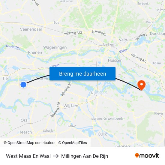 West Maas En Waal to Millingen Aan De Rijn map