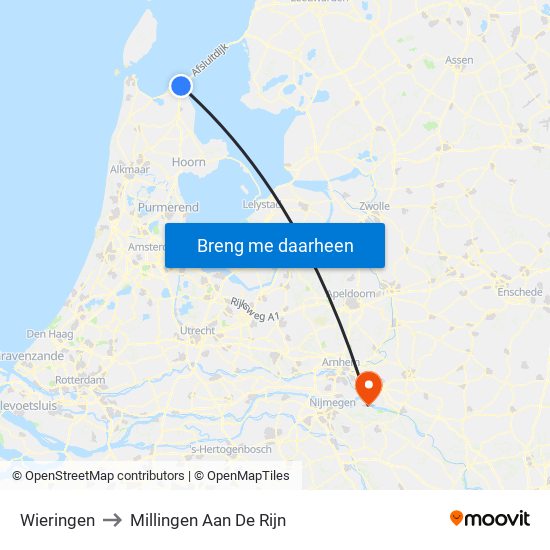 Wieringen to Millingen Aan De Rijn map