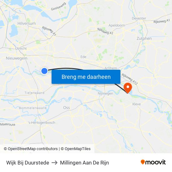 Wijk Bij Duurstede to Millingen Aan De Rijn map