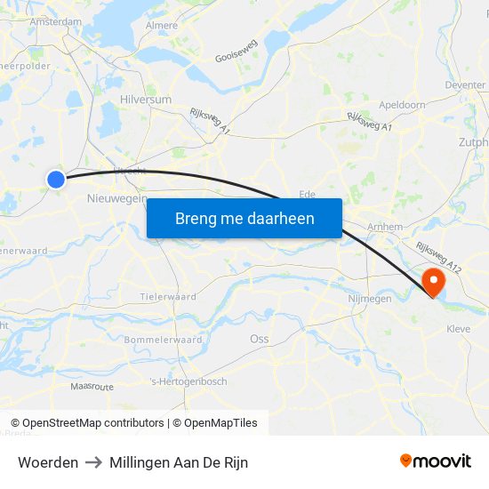 Woerden to Millingen Aan De Rijn map