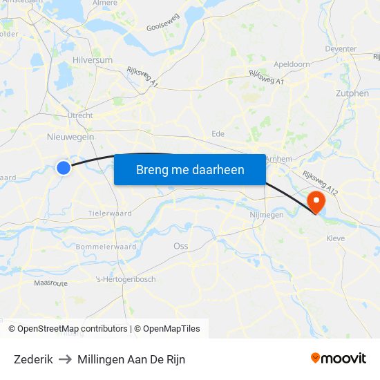 Zederik to Millingen Aan De Rijn map