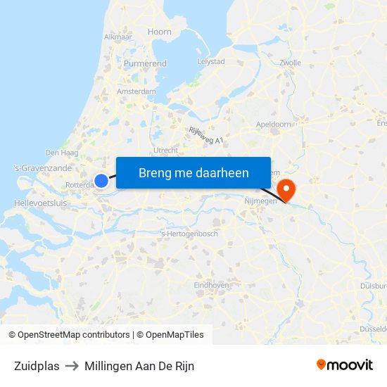 Zuidplas to Millingen Aan De Rijn map