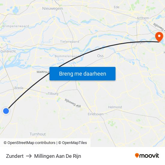 Zundert to Millingen Aan De Rijn map