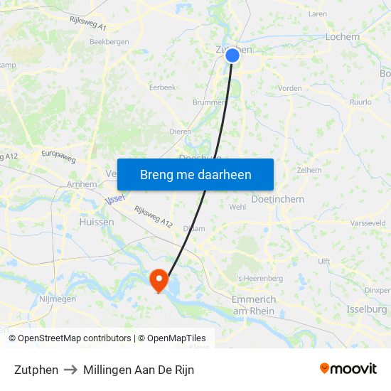 Zutphen to Millingen Aan De Rijn map