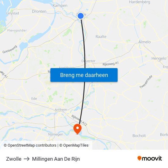 Zwolle to Millingen Aan De Rijn map