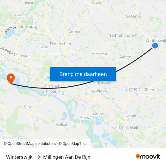 Winterswijk to Millingen Aan De Rijn map