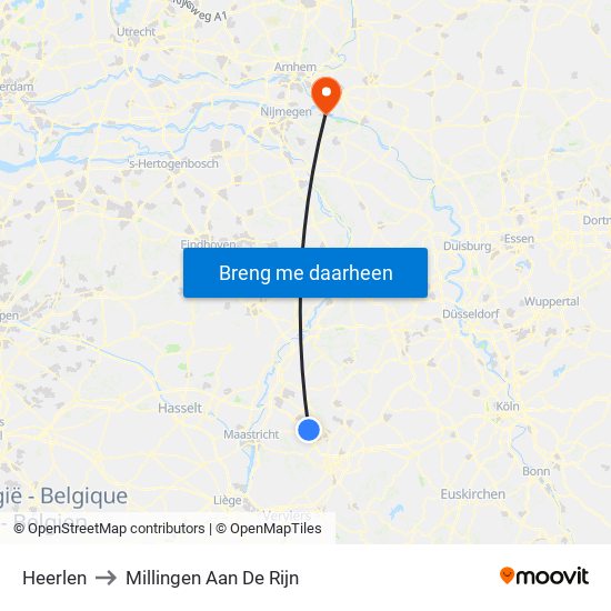 Heerlen to Millingen Aan De Rijn map