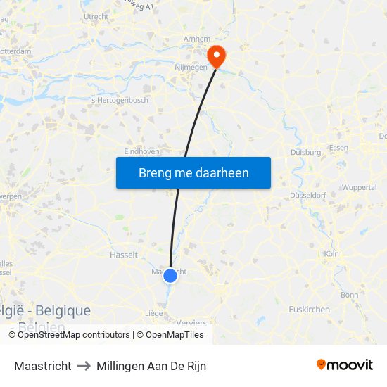 Maastricht to Millingen Aan De Rijn map