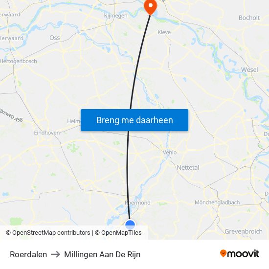 Roerdalen to Millingen Aan De Rijn map