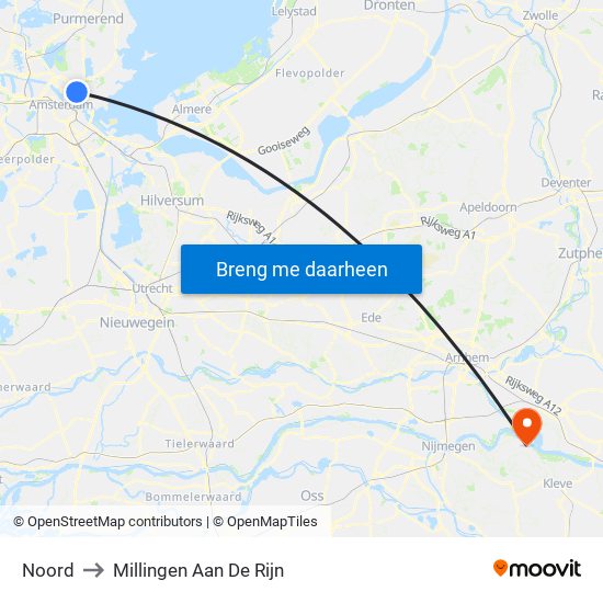 Noord to Millingen Aan De Rijn map