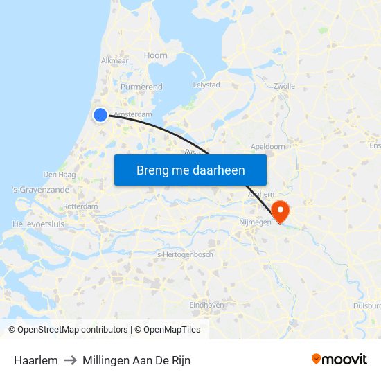 Haarlem to Millingen Aan De Rijn map
