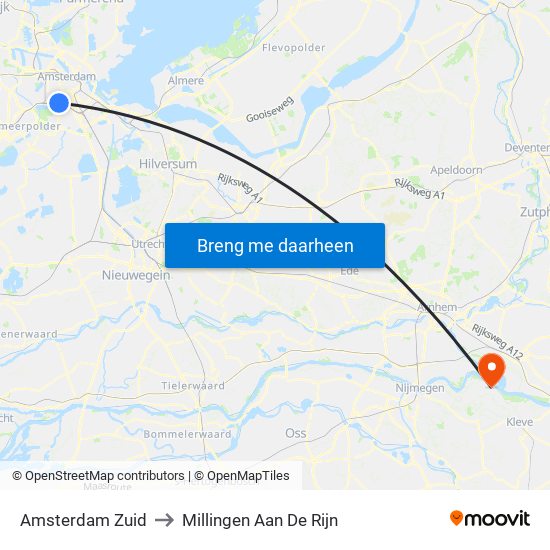 Amsterdam Zuid to Millingen Aan De Rijn map