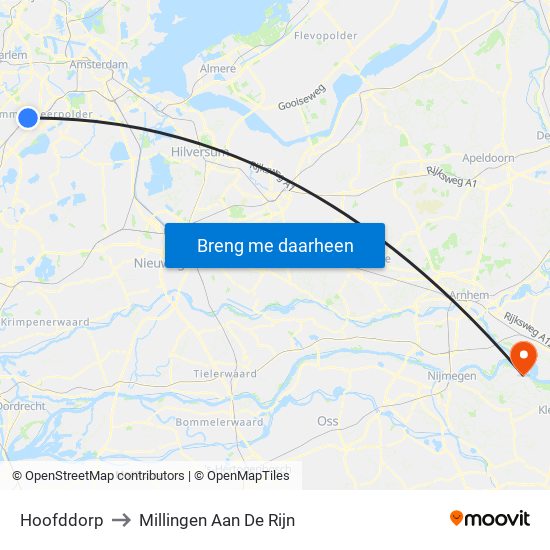 Hoofddorp to Millingen Aan De Rijn map