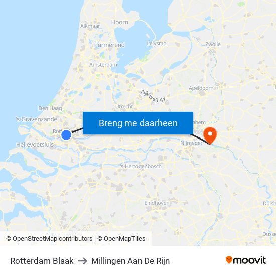 Rotterdam Blaak to Millingen Aan De Rijn map