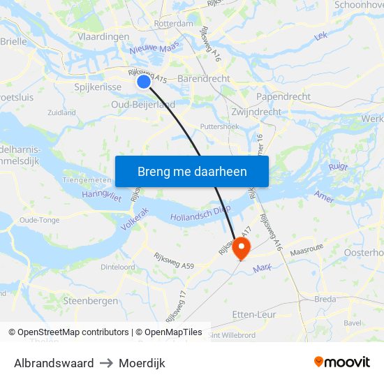 Albrandswaard to Moerdijk map