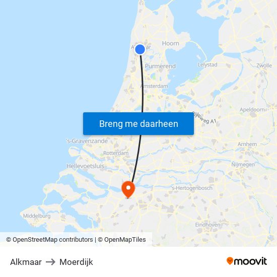 Alkmaar to Moerdijk map