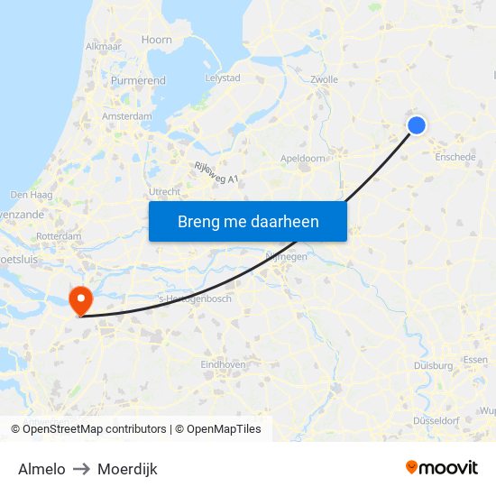 Almelo to Moerdijk map