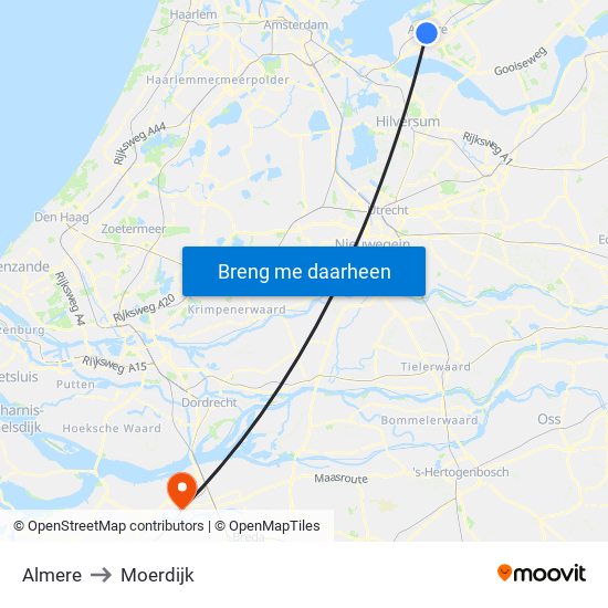 Almere to Moerdijk map