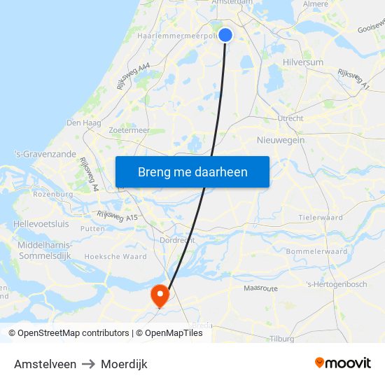 Amstelveen to Moerdijk map