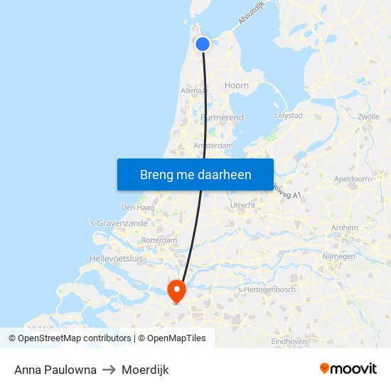 Anna Paulowna to Moerdijk map