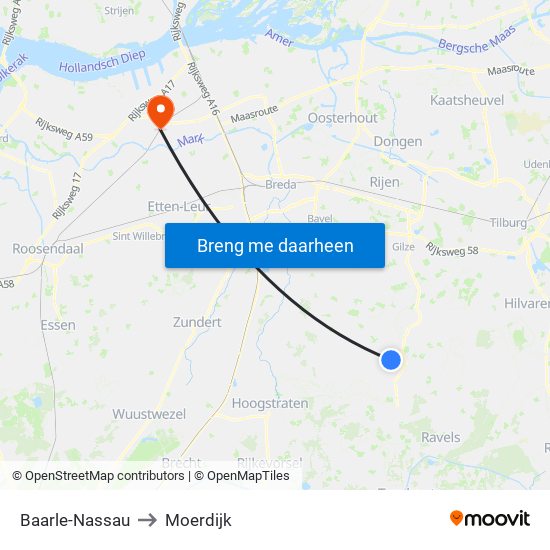 Baarle-Nassau to Moerdijk map