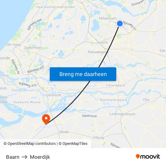 Baarn to Moerdijk map