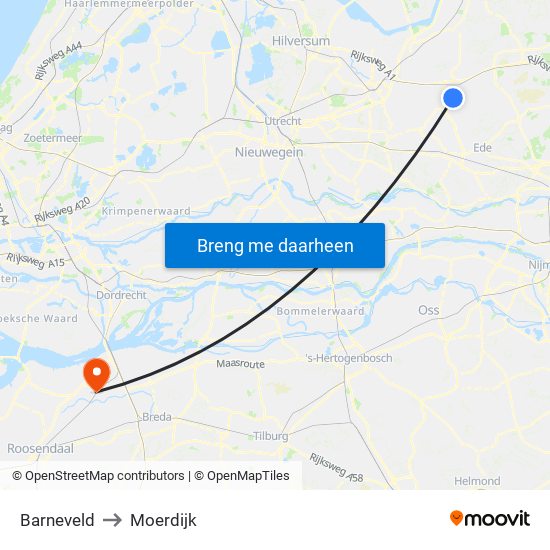 Barneveld to Moerdijk map