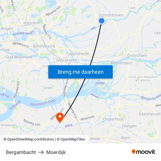 Bergambacht to Moerdijk map