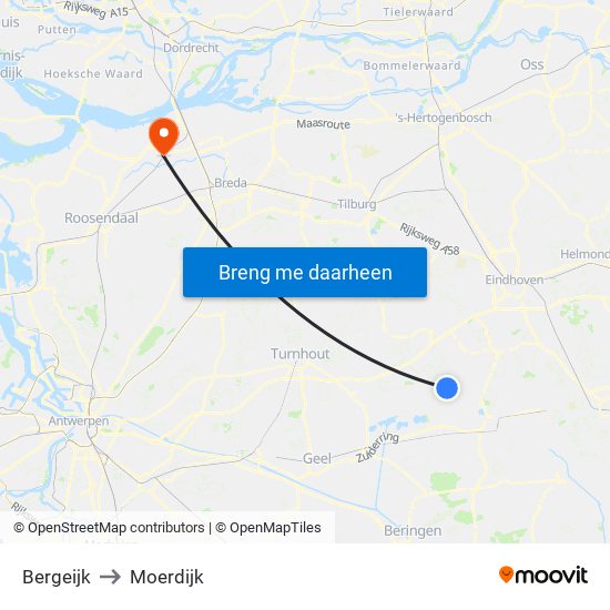 Bergeijk to Moerdijk map