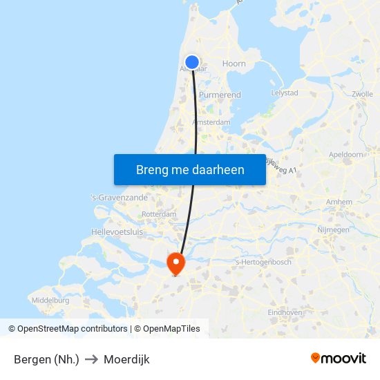 Bergen (Nh.) to Moerdijk map