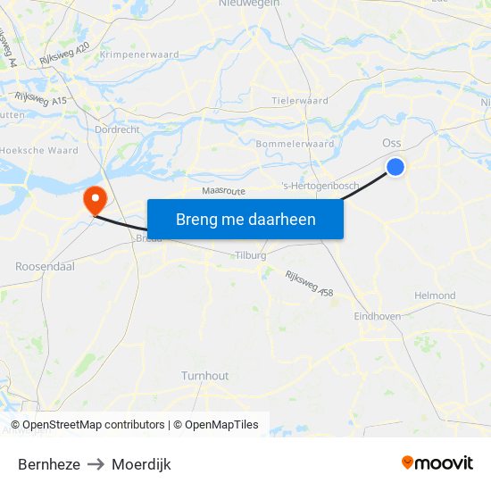Bernheze to Moerdijk map
