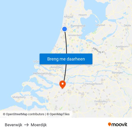 Beverwijk to Moerdijk map