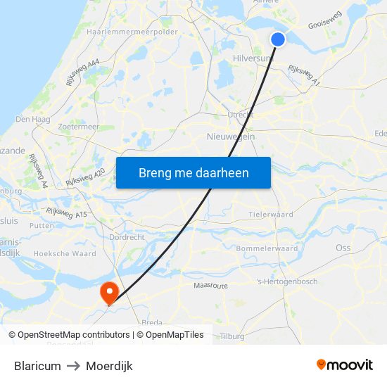 Blaricum to Moerdijk map
