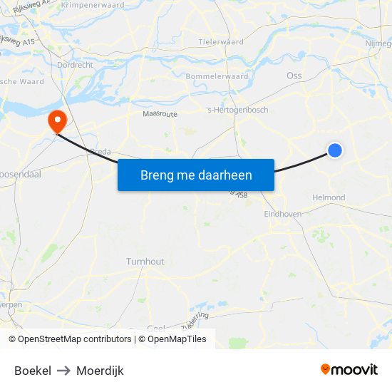 Boekel to Moerdijk map