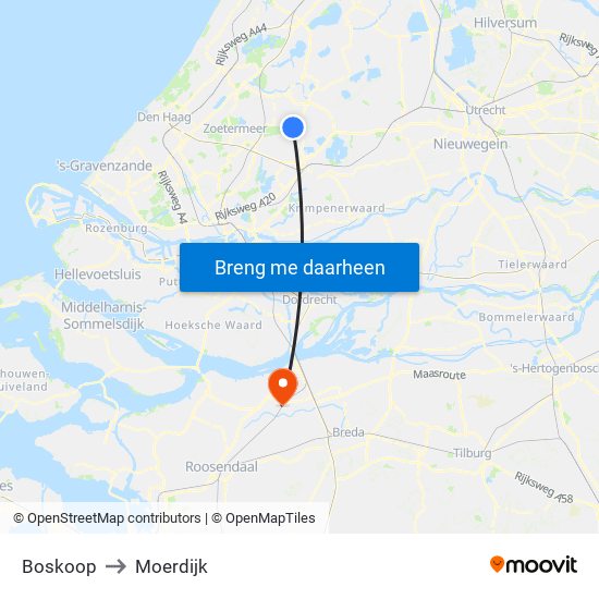 Boskoop to Moerdijk map