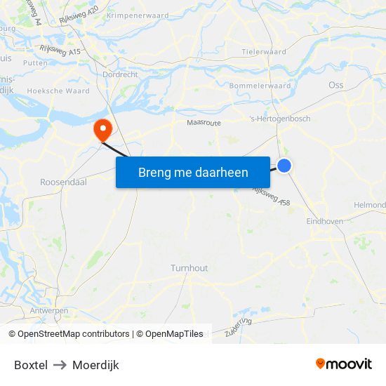 Boxtel to Moerdijk map