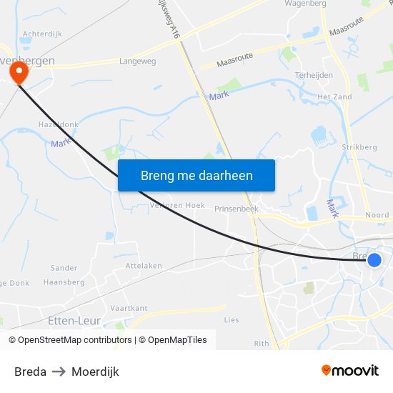 Breda to Moerdijk map