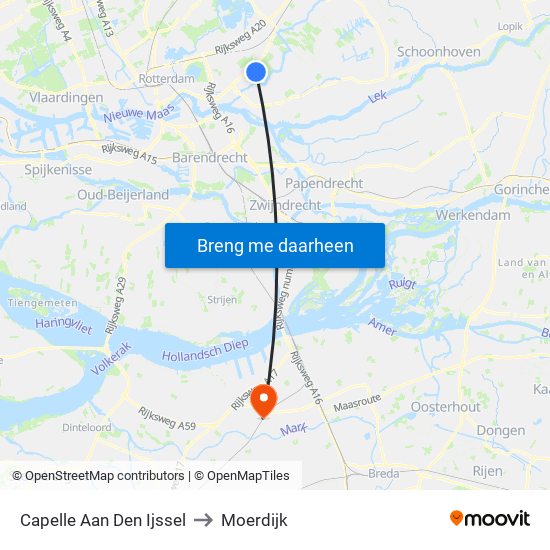 Capelle Aan Den Ijssel to Moerdijk map