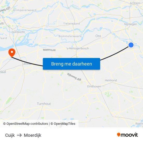 Cuijk to Moerdijk map