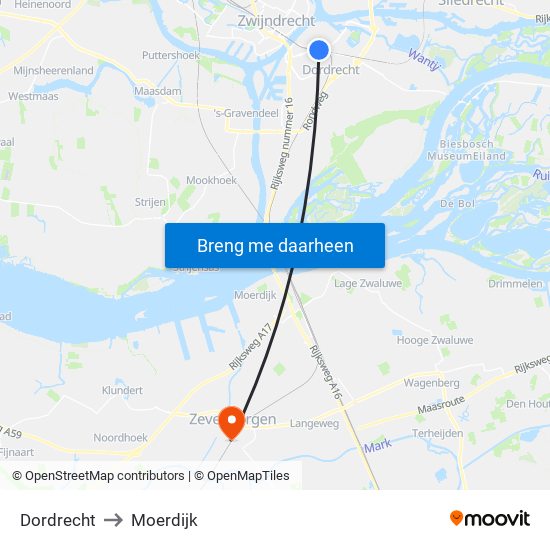 Dordrecht to Moerdijk map