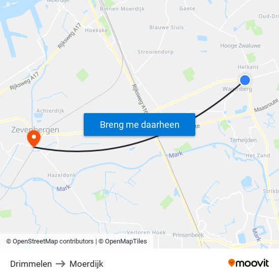 Drimmelen to Moerdijk map