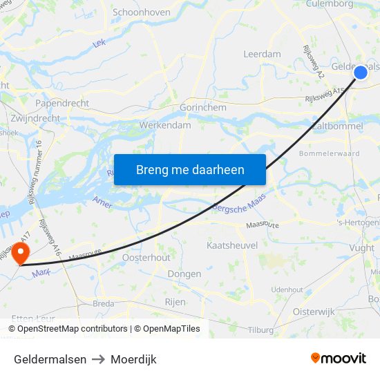 Geldermalsen to Moerdijk map