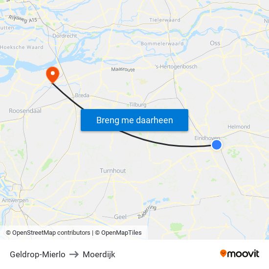 Geldrop-Mierlo to Moerdijk map